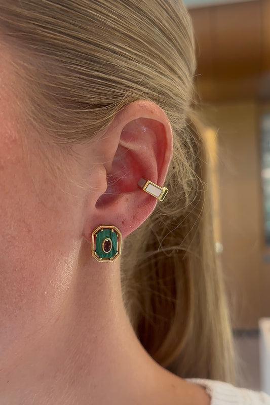 Carolina Neves- Octagonal Malachite and Pink Tourmaline Earrings – Henri Noël