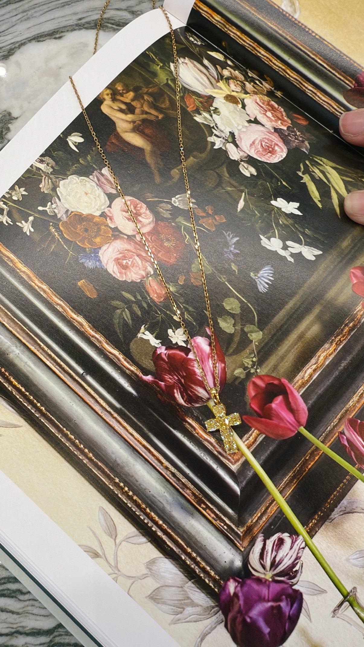 Yellow Diamond Cross Necklace