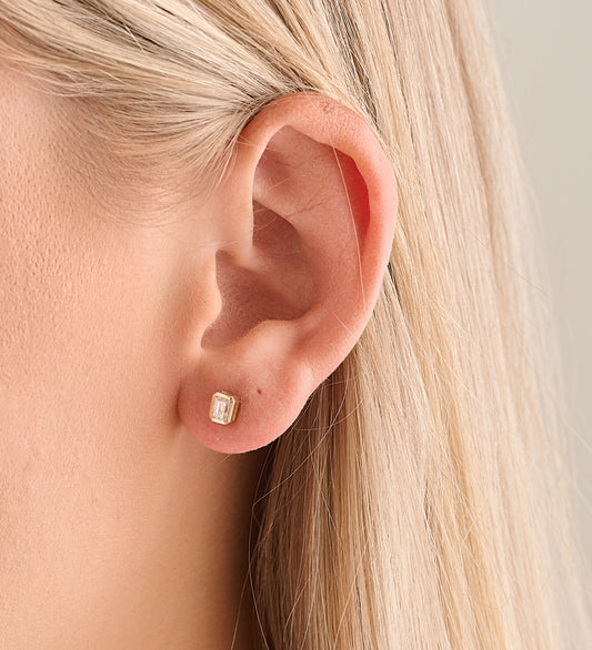 Emerald-Cut Diamond Bezel Studs