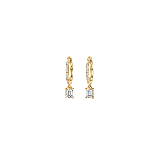Diamond Huggies with Emerald Cut Diamond Drop