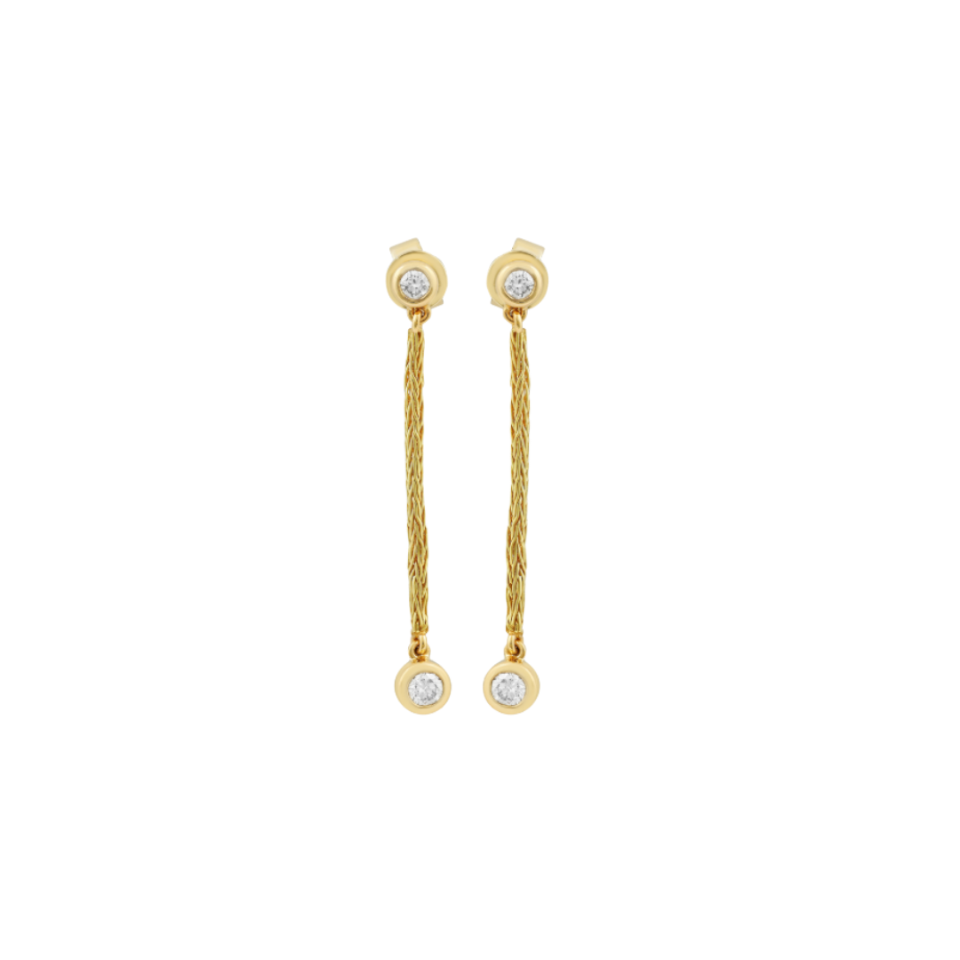 Double Diamond Bezel Chain Drop Earrings