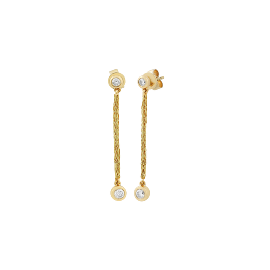Double Diamond Bezel Chain Drop Earrings