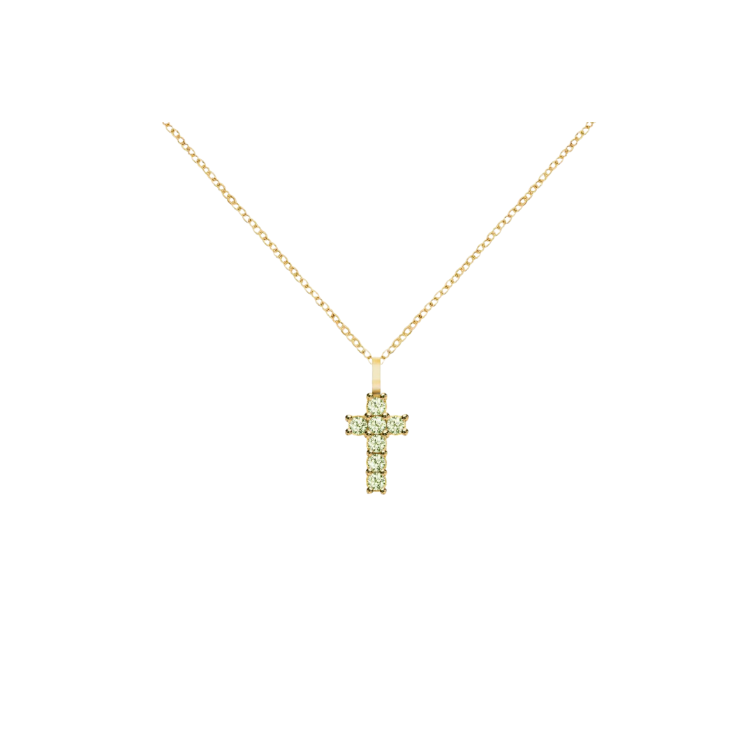 14K Gold Gemstone Cross Necklace