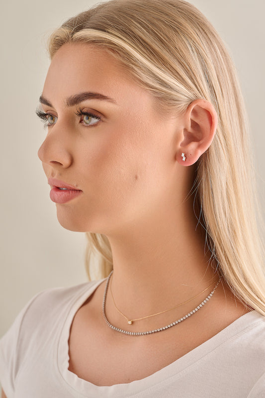 Double Emerald Cut Diamond Studs