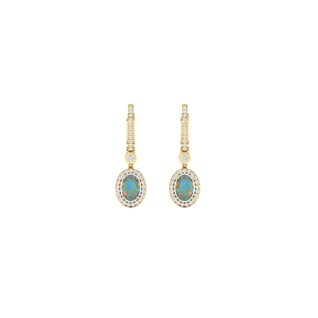 Opal Diamond Halo Drop Earrings