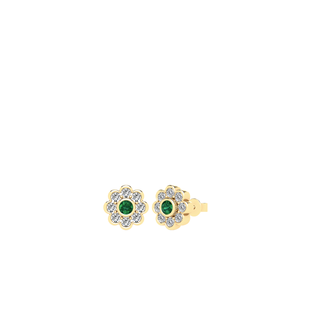 Emerald Diamond Flower Stud Earrings