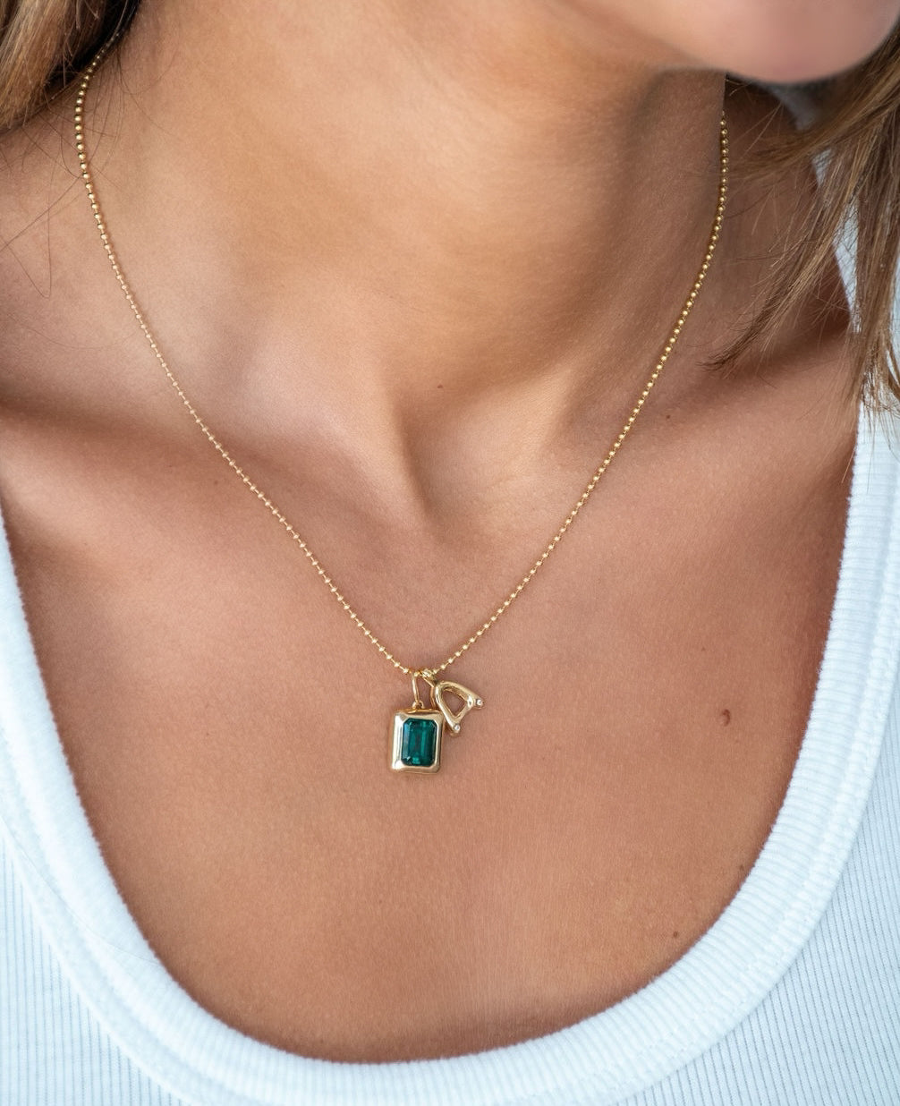 Bubble Diamond Initial Necklace - Small / White Gold