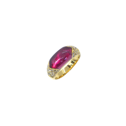 Estate Bvlgari Tronchetto Pink Tourmaline with Pave Diamonds Ring