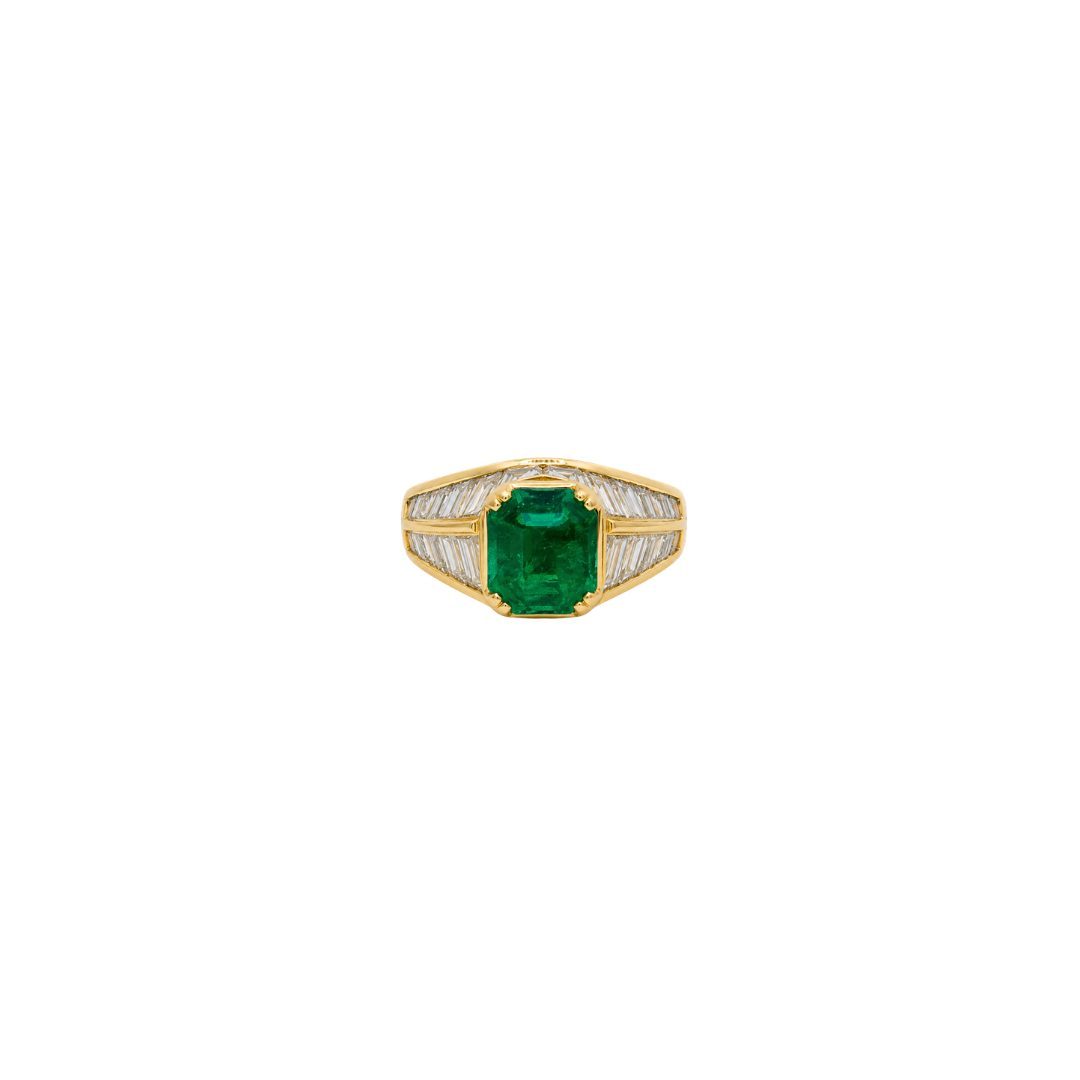 Estate Emerald and Baguette Cut Diamond Ring