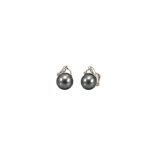 Estate Tahitian Black Pearl Clip On Studs