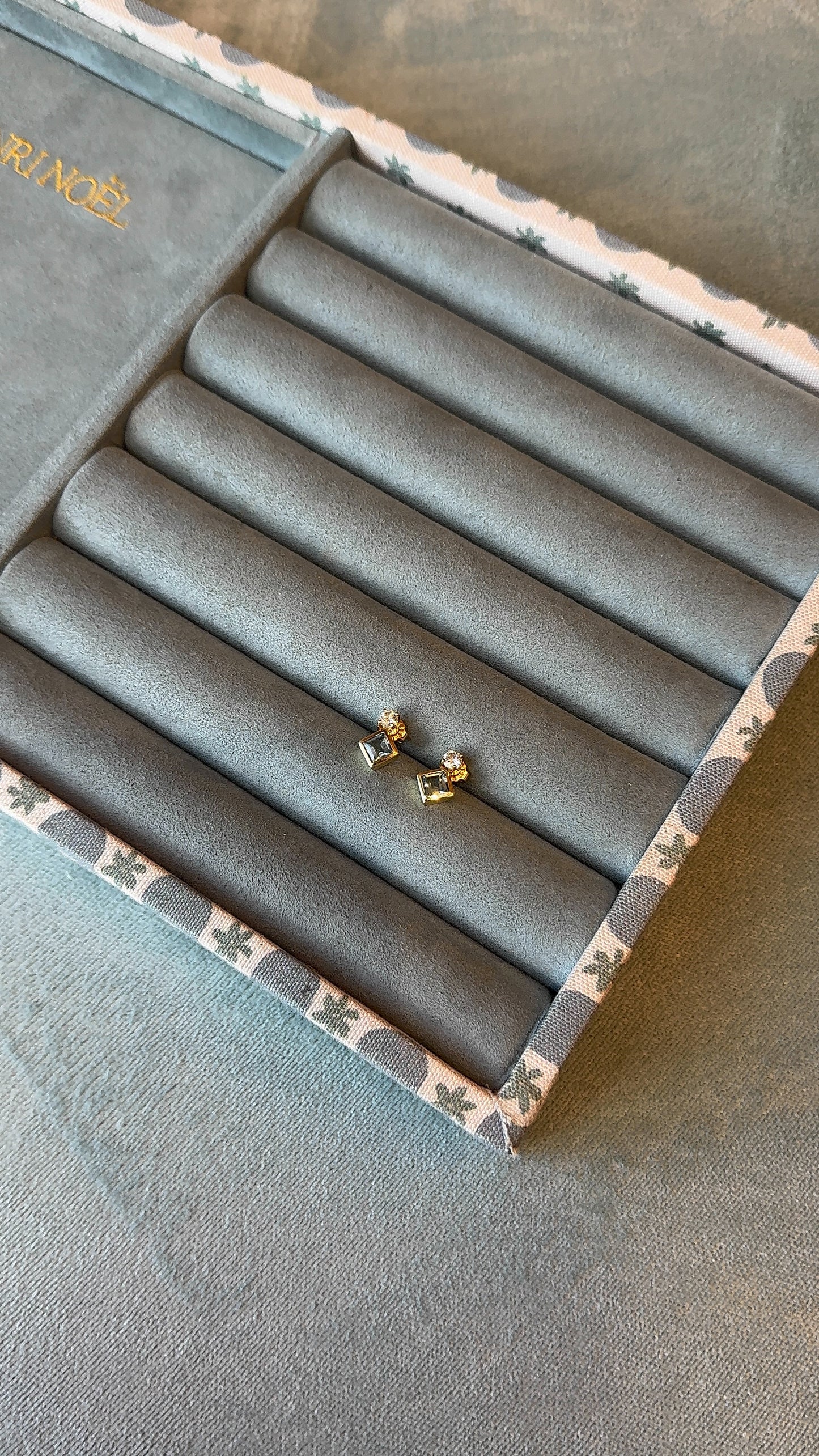 Estate Bezel Blue Topaz and Diamond Studs