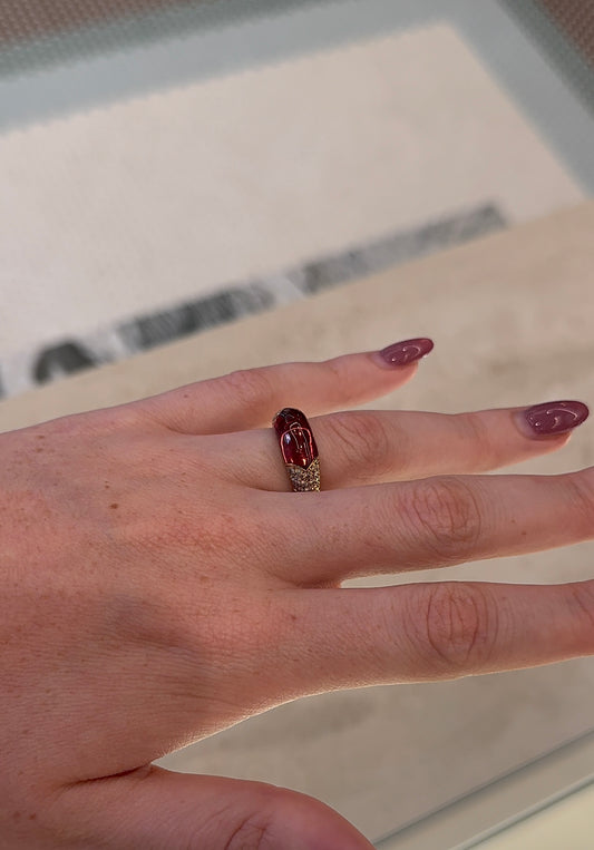Estate Bvlgari Tronchetto Pink Tourmaline with Pave Diamonds Ring