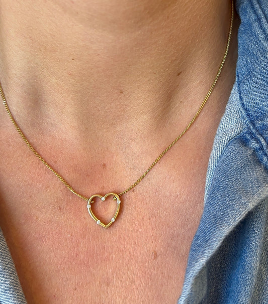 Estate Diamond Open Heart Necklace
