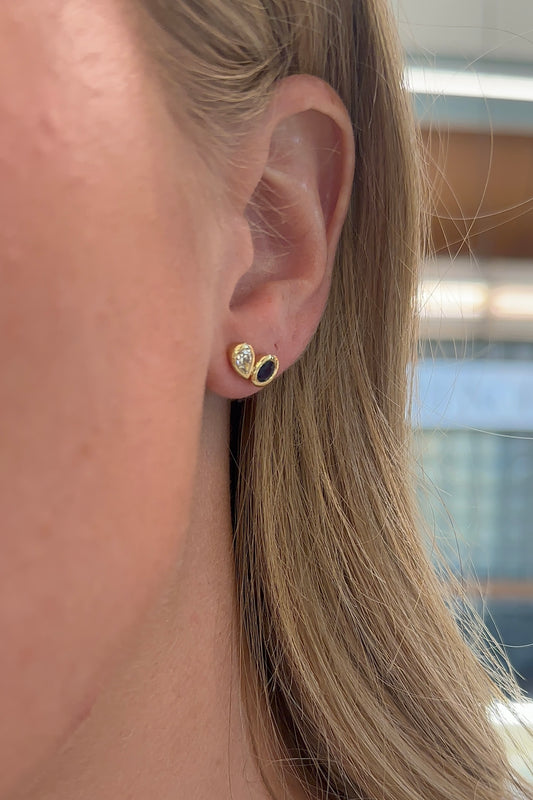 Fancy Shape Bezel Diamond and Blue Sapphire Studs – Henri Noël