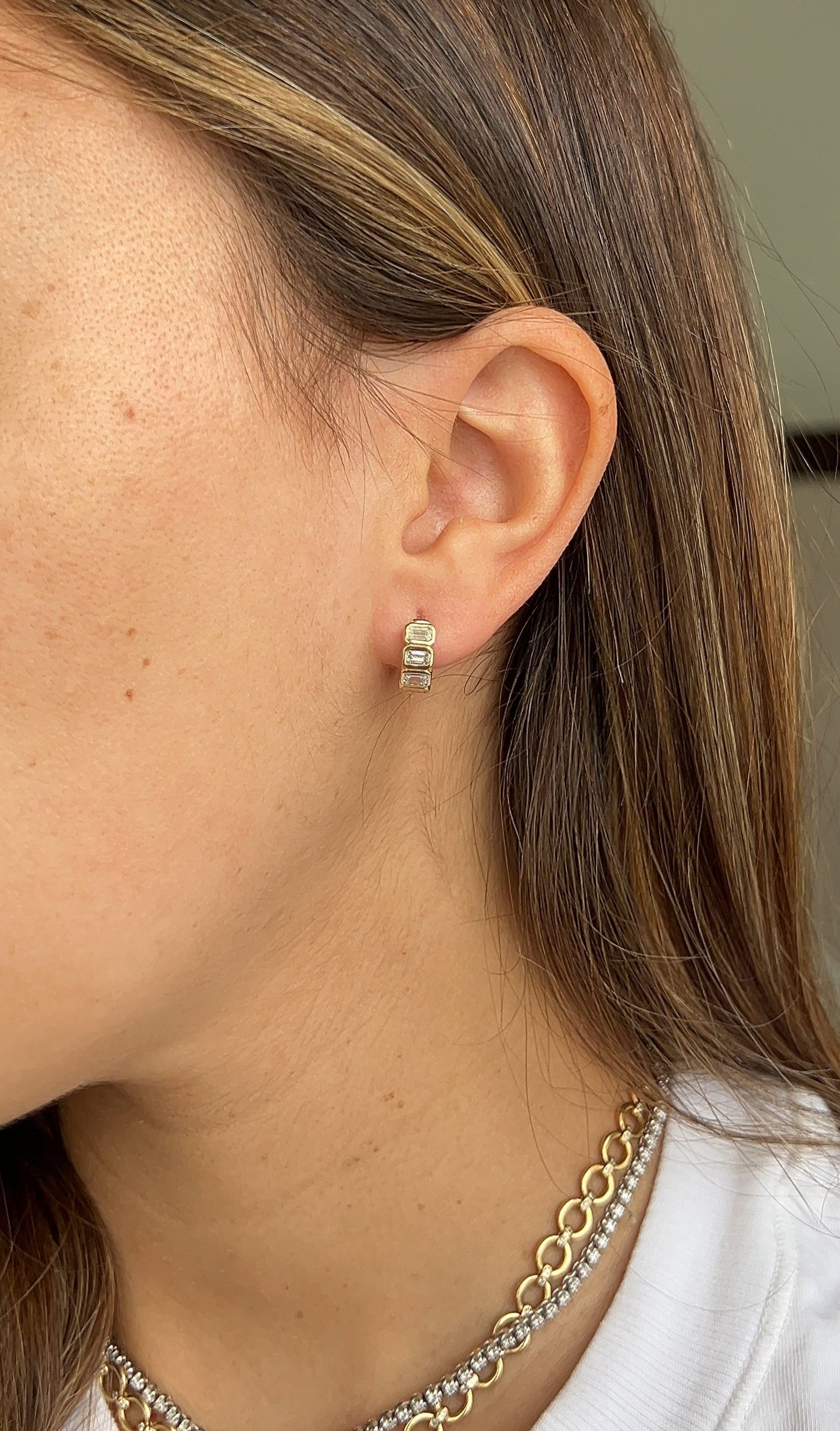Four Bezel Emerald Cut Diamond Huggies – Henri Noël