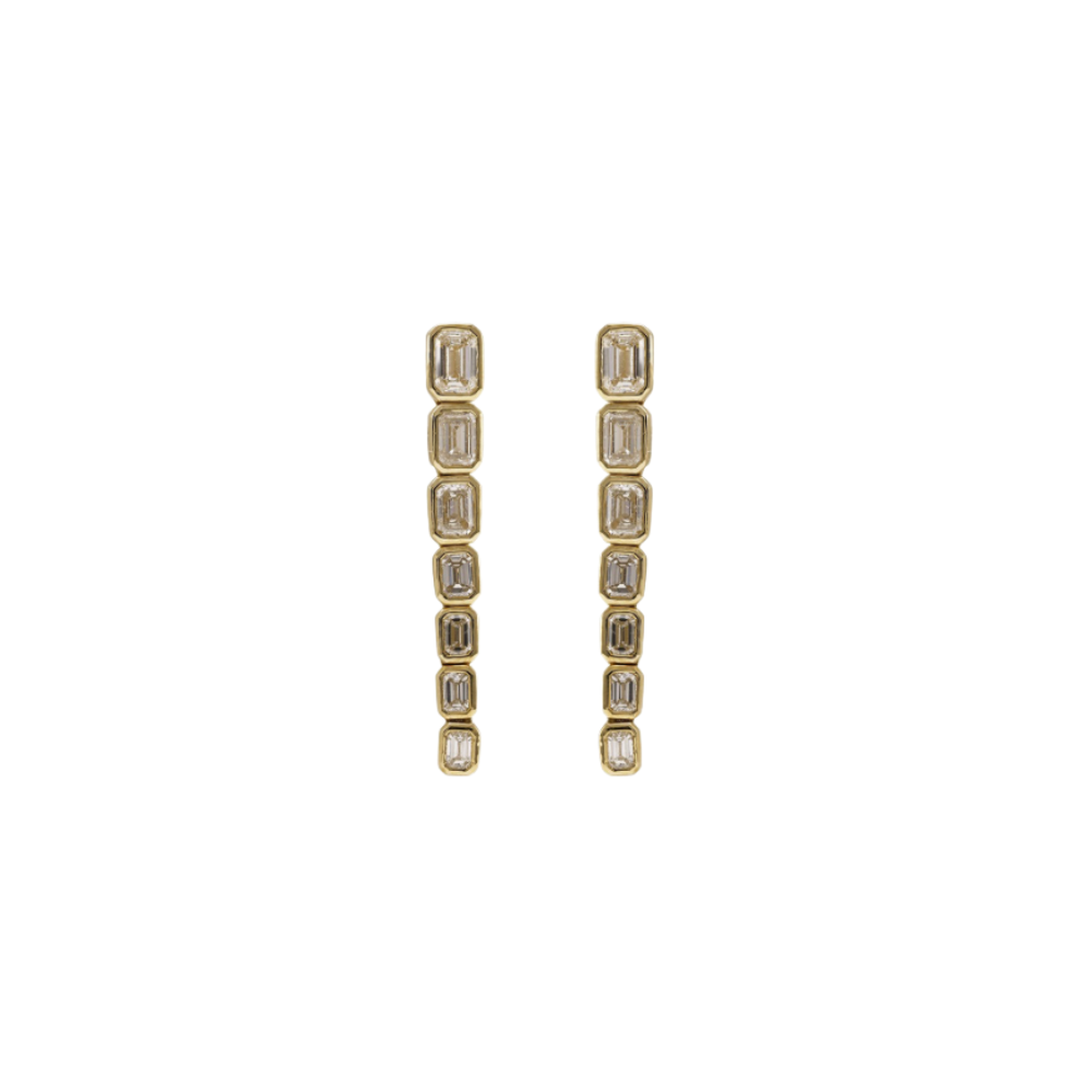 Graduated Bezel Emerald Cut Diamond Drops – Henri Noël