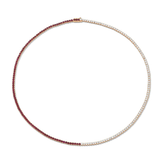 Half Gemstone Half Diamond Tennis Necklace