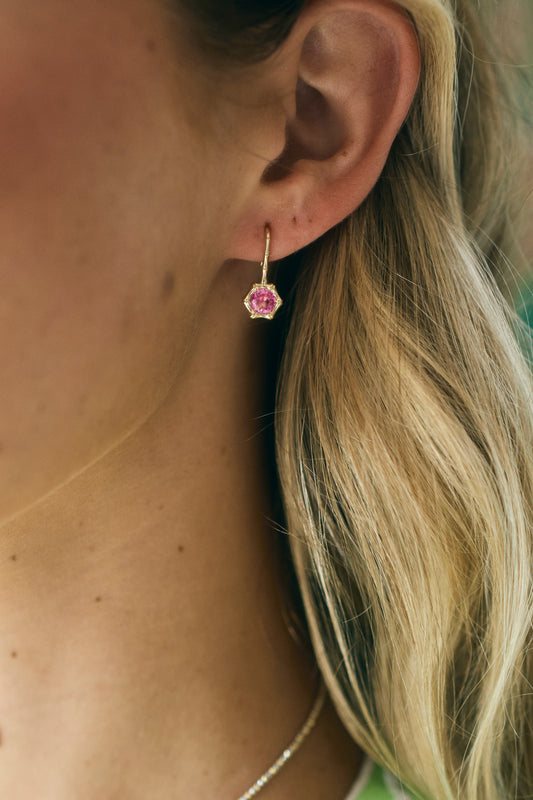 Bamboo Bezel Pink Sapphire Earrings