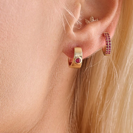 Gemstone Bezel Thick Huggies