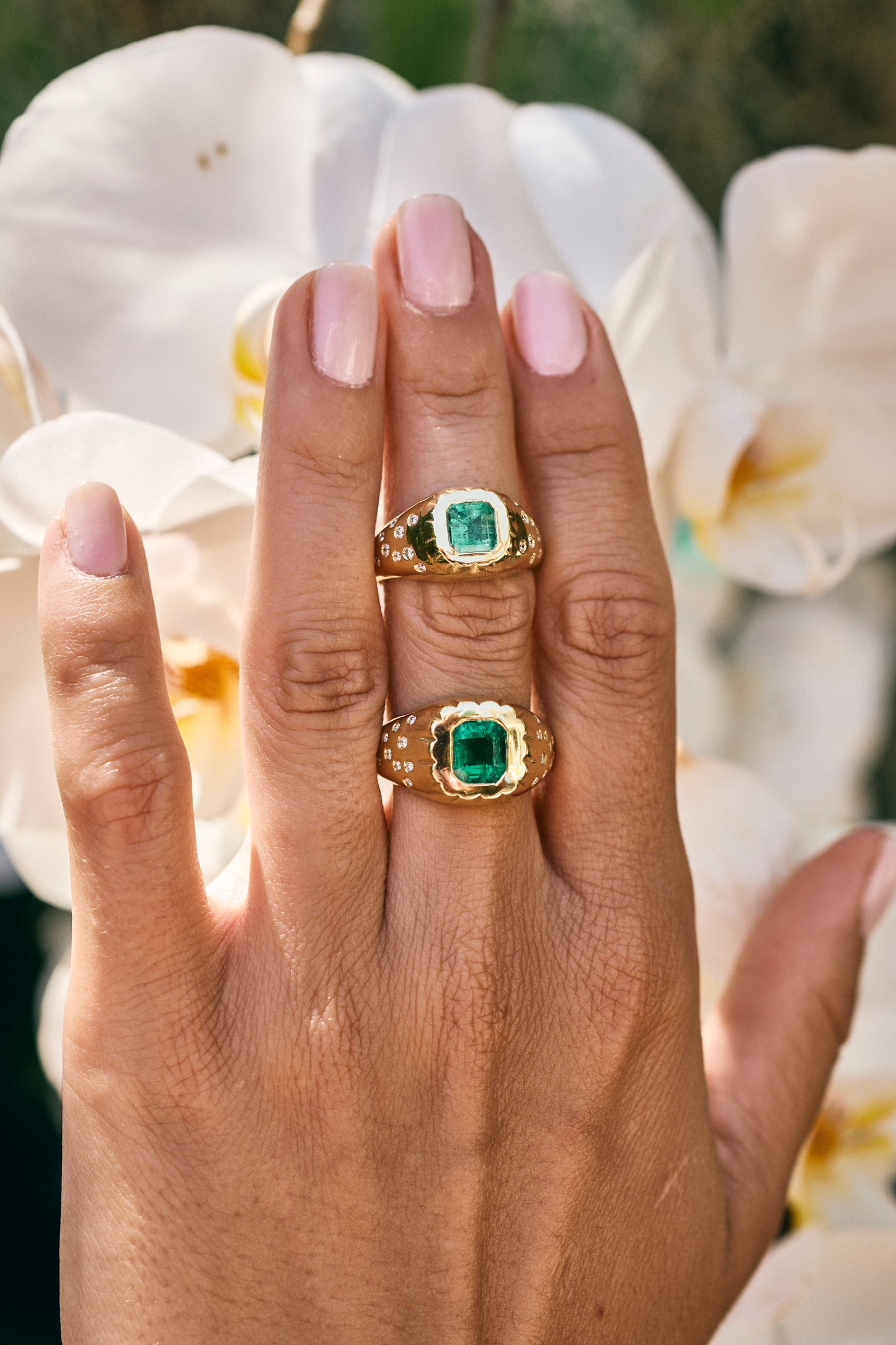 Small Scalloped Emerald Signet Ring