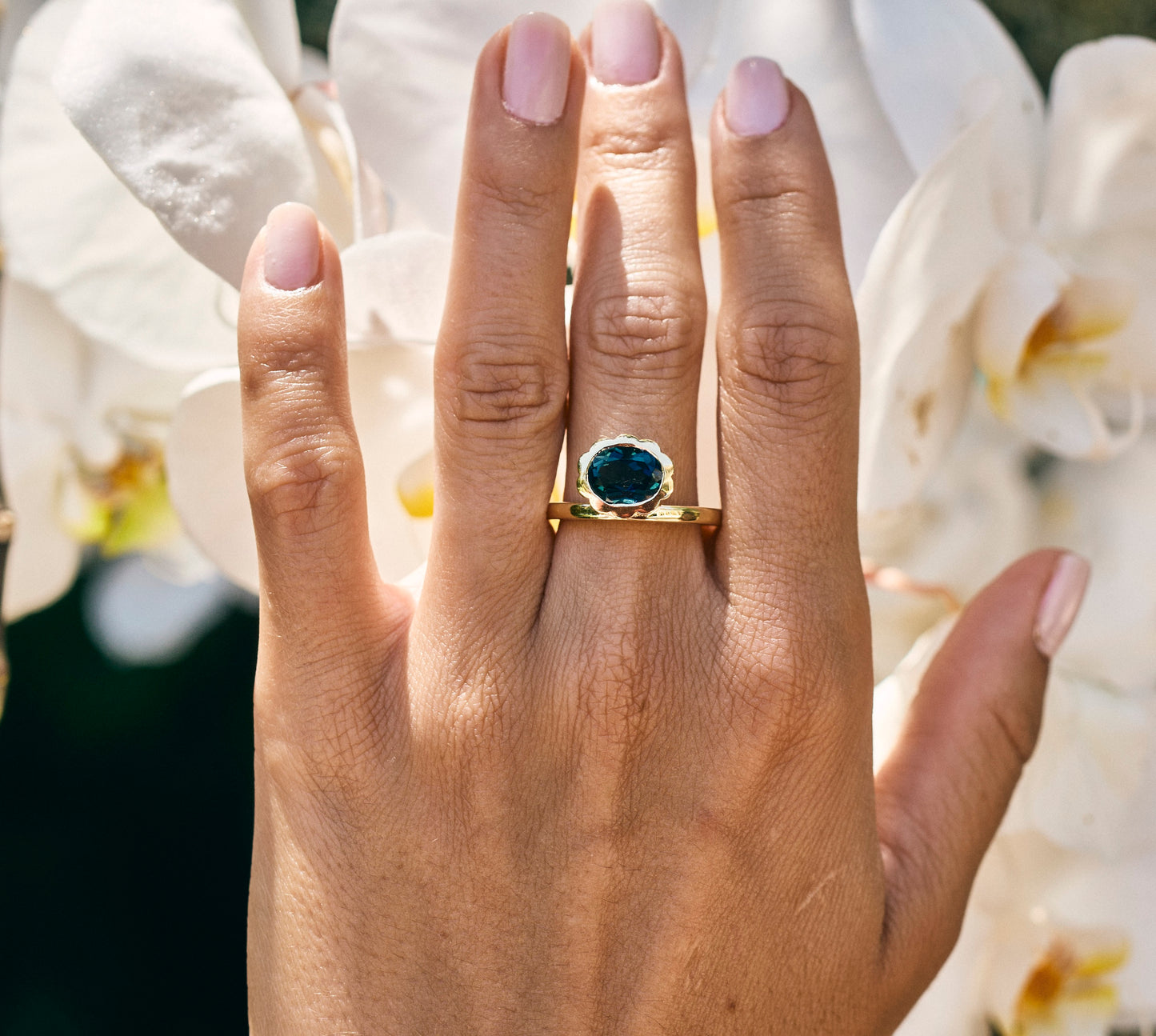 Asymmetrical Blue Sapphire Scalloped Ring