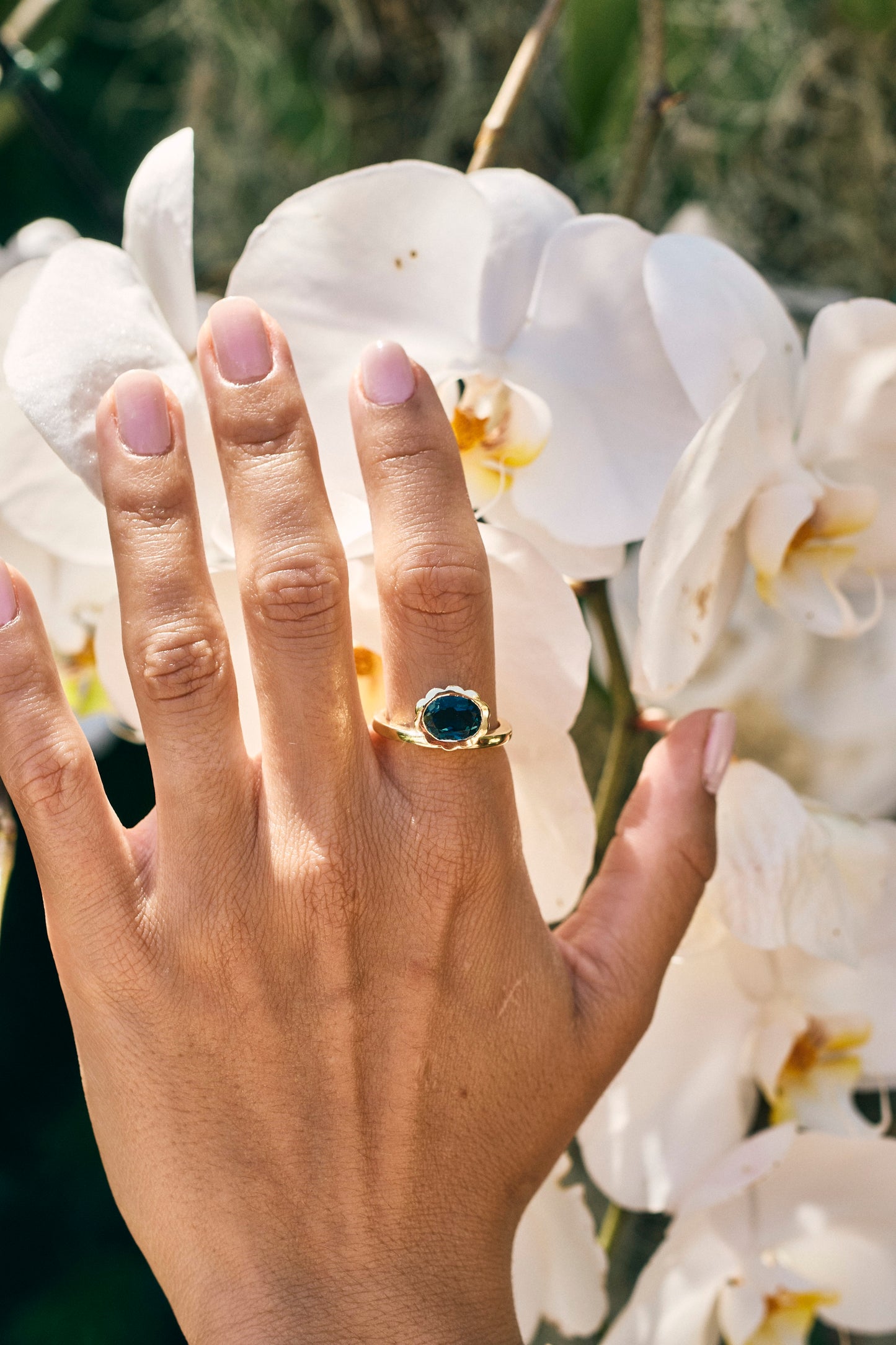 Asymmetrical Blue Sapphire Scalloped Ring
