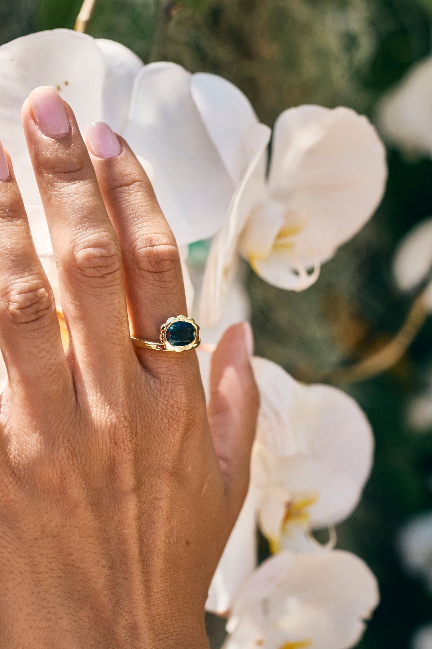 Asymmetrical Blue Sapphire Scalloped Ring