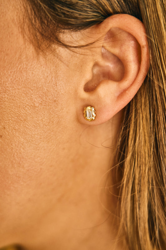Scalloped Baguette Diamond Studs