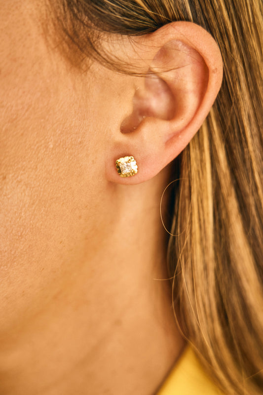 Princess Cut Scalloped Bezel Studs