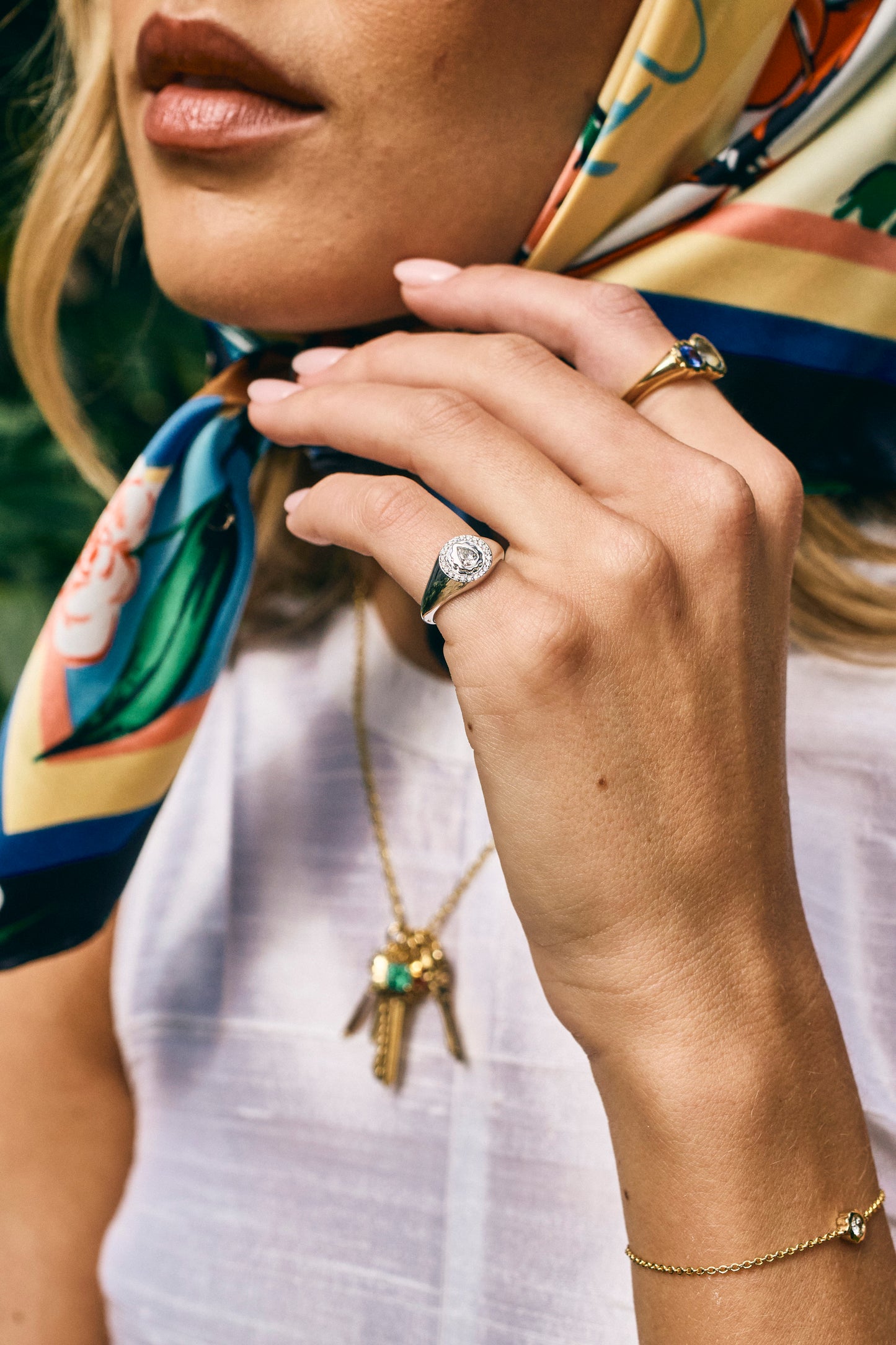 Diamond Scalloped Pinky Ring