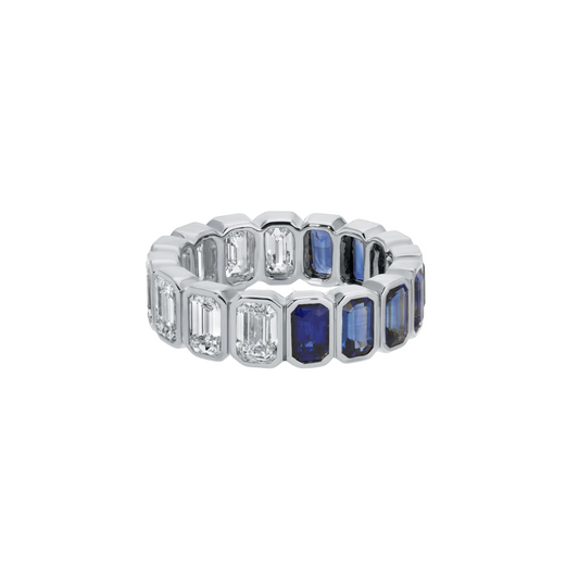 Half Blue Sapphire Half Diamond Bezel Eternity Band – Henri Noël