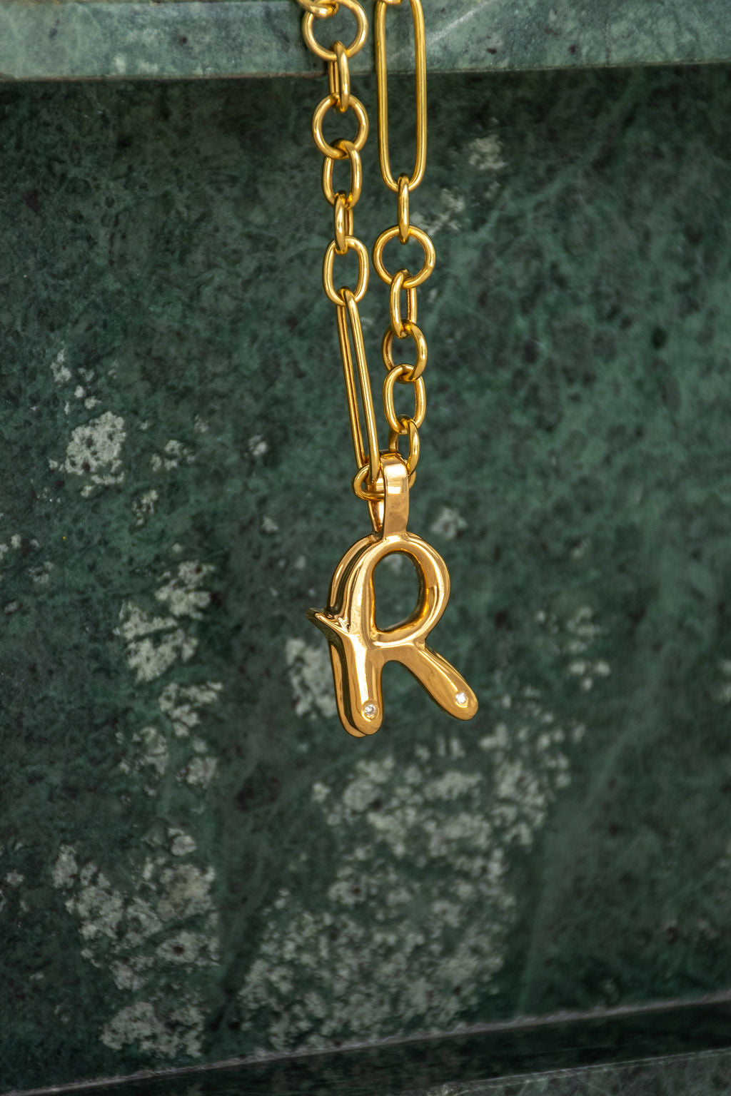 Bubble Diamond Initial Necklace - Large / White Gold