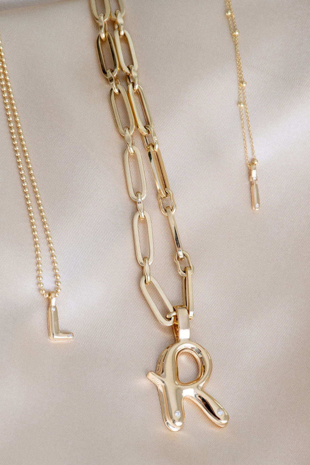 Bubble Diamond Initial Necklace - Small / White Gold