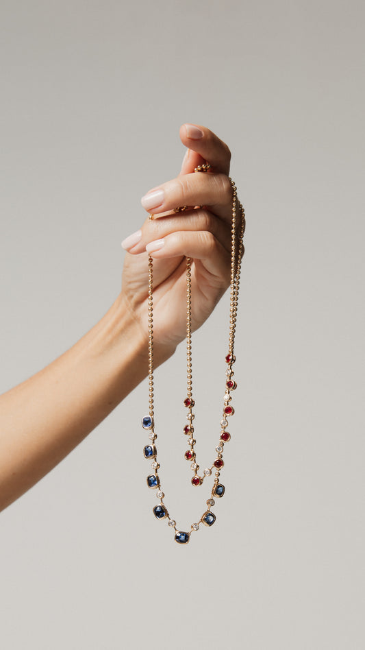 Blue Sapphire and Diamond Bezel Necklace