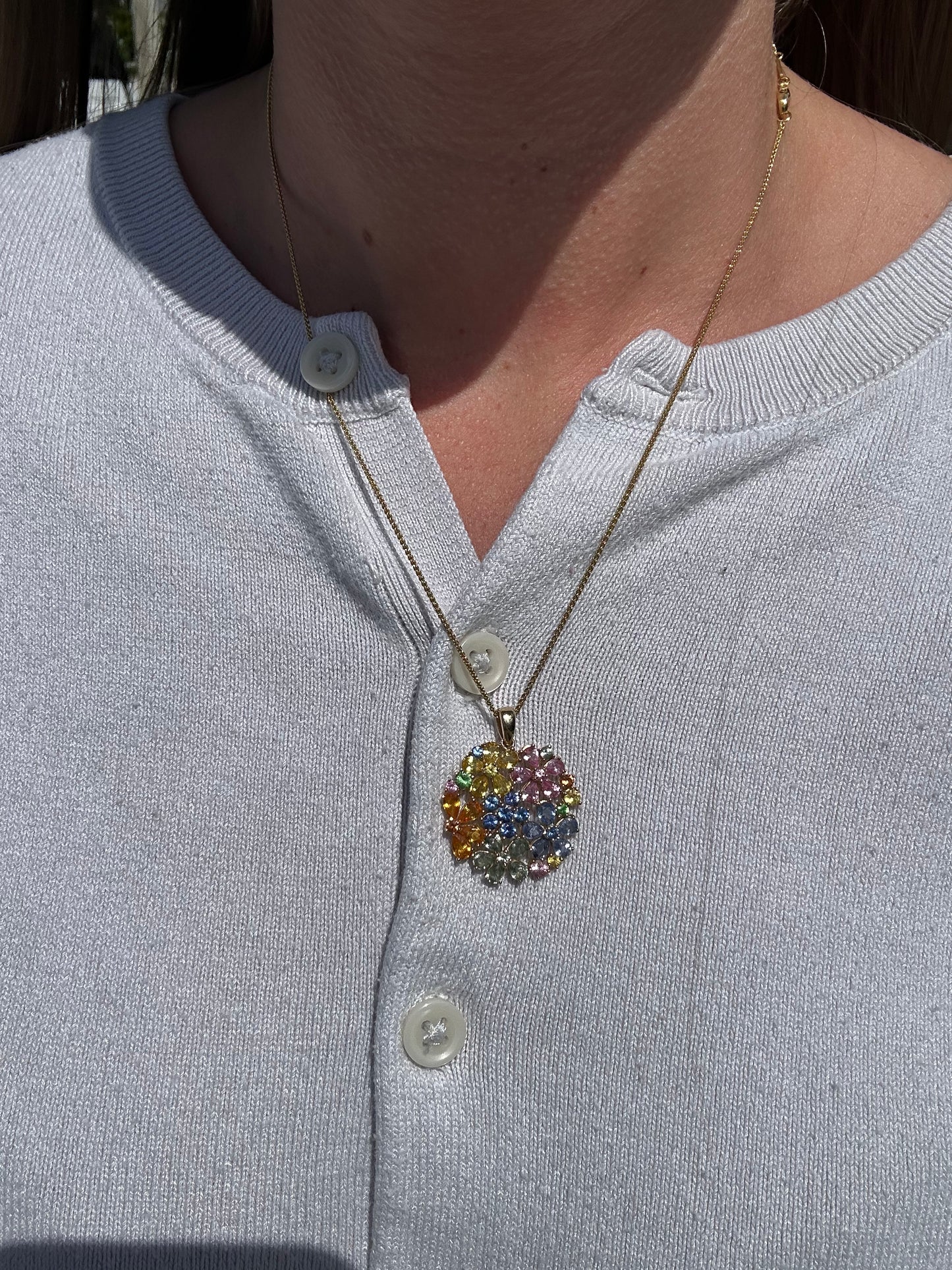 Estate Effy Multi Sapphire Flower Pendant Necklace