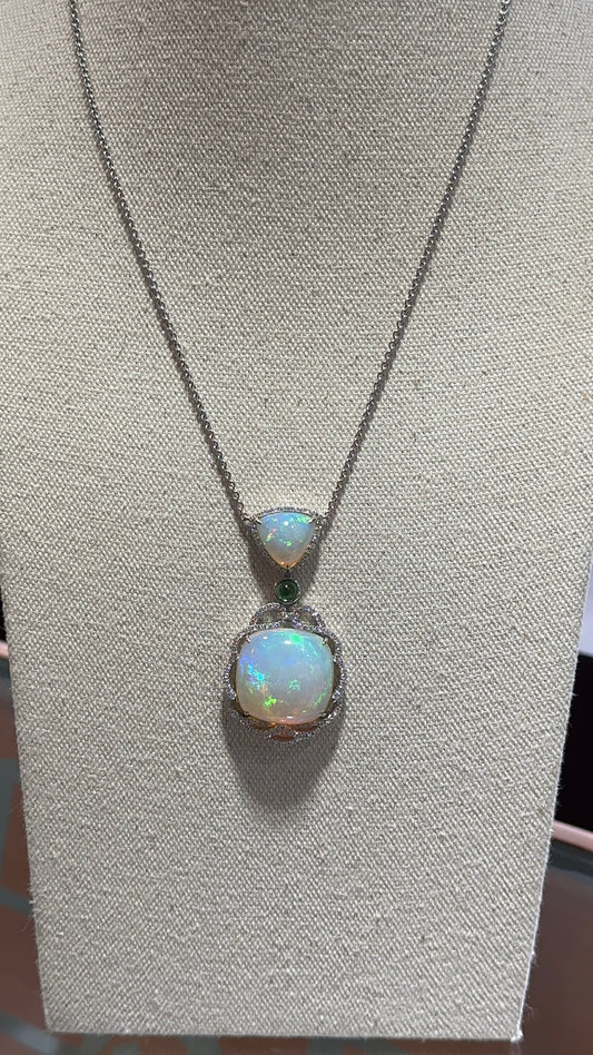 Estate Spark Opal and Diamond Pendnat Necklace