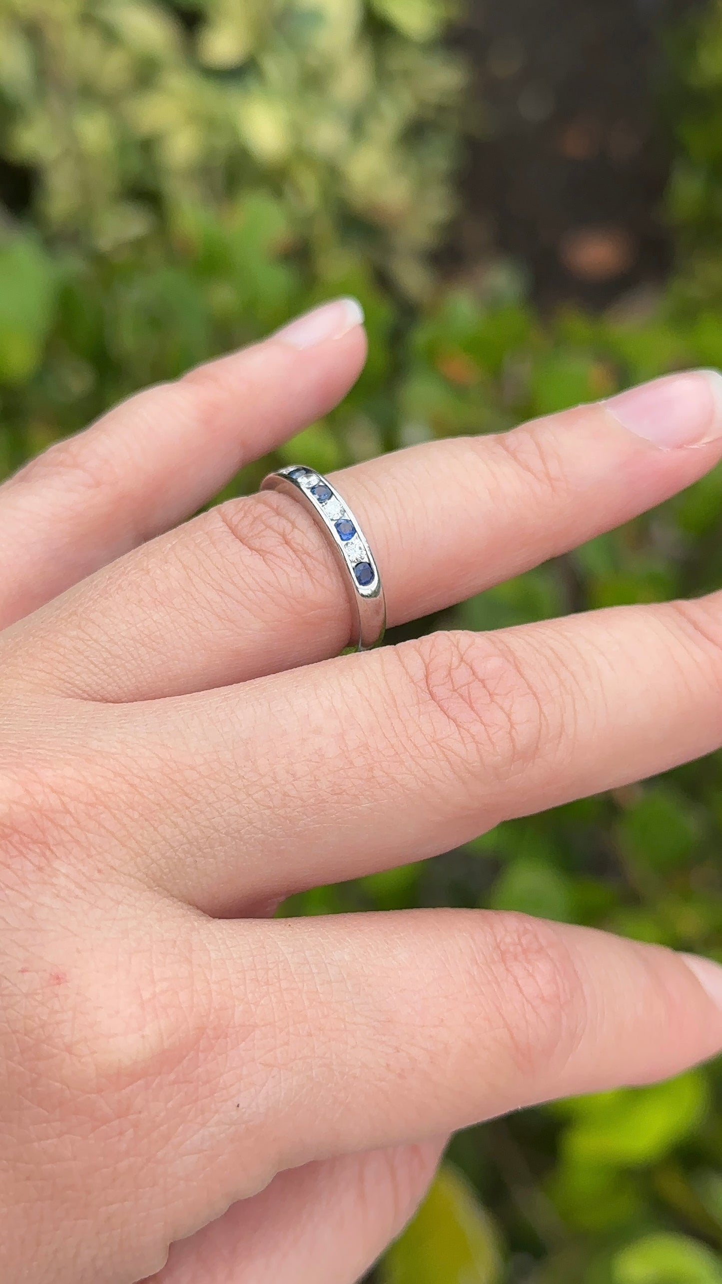 Estate Platinum Blue Sapphire and Diamond Band