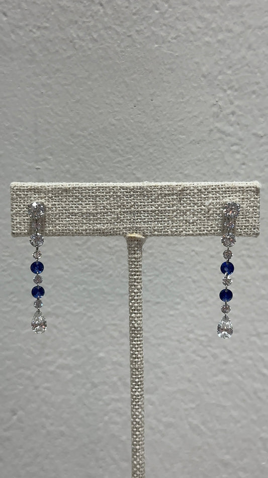 Estate Diamond and Blue Sapphire Drop Earrings