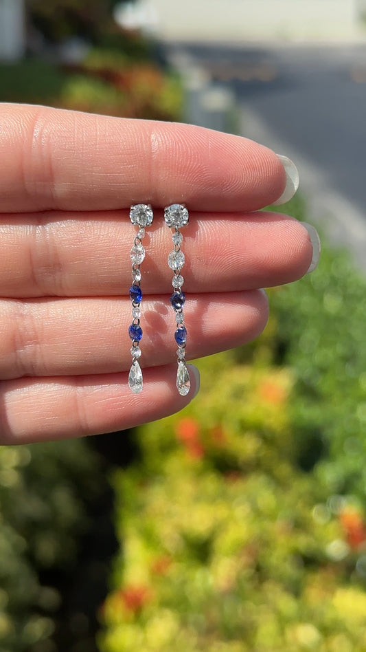 Estate Diamond and Blue Sapphire Drop Earrings