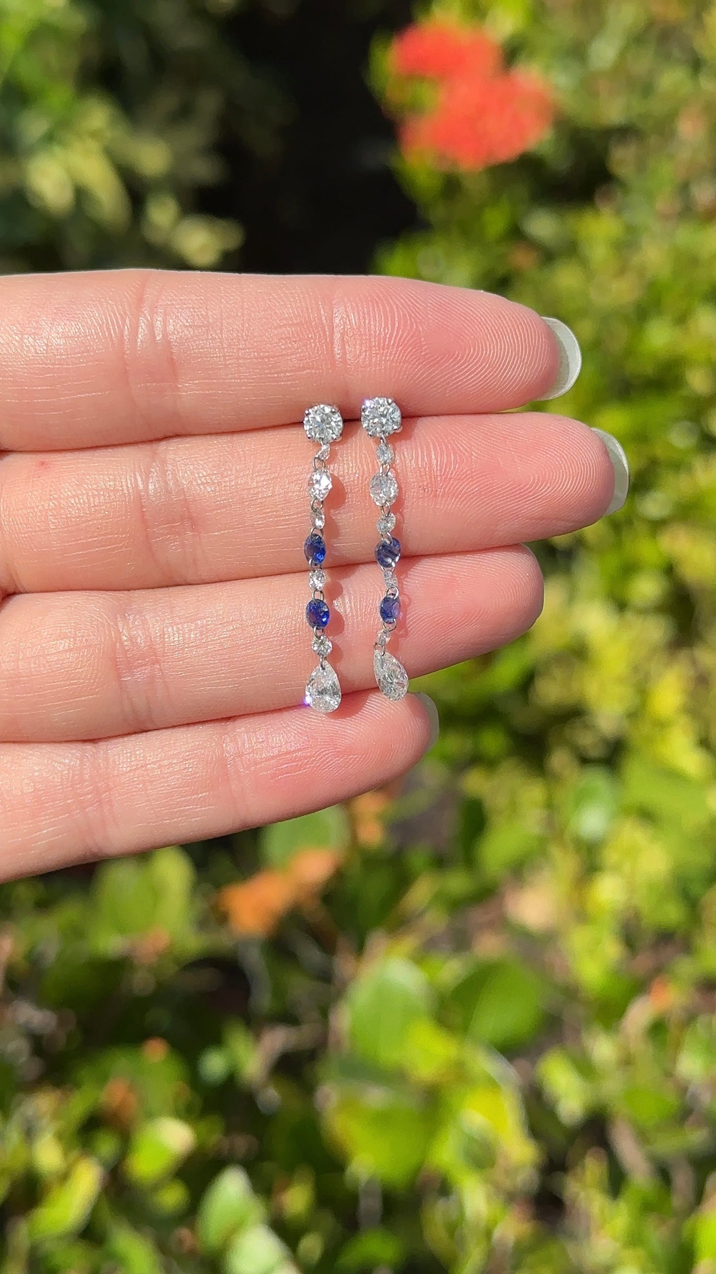 Estate Diamond and Blue Sapphire Drop Earrings
