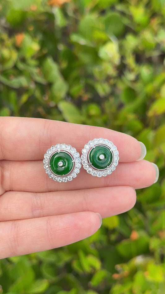 Estate Jade and Diamond Earrings