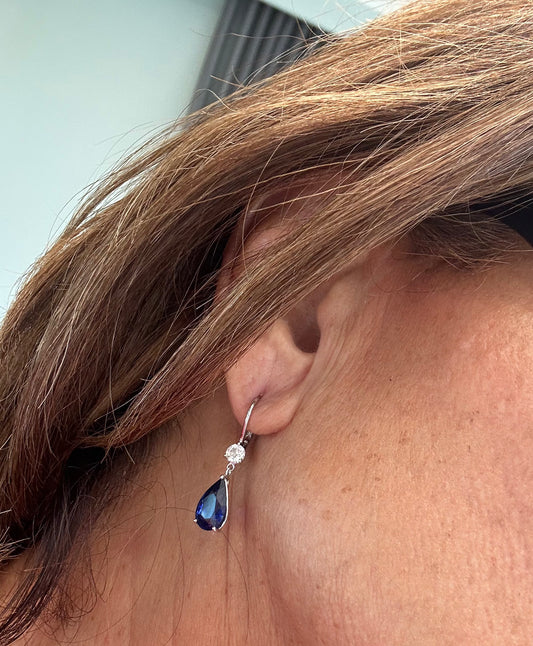 Ceylon Blue Sapphire and Diamond Drops