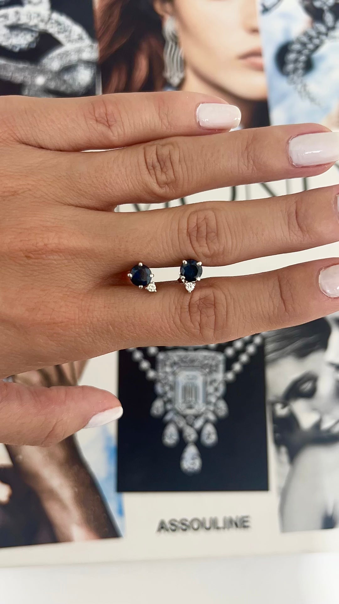 Blue Sapphire and Diamond Stud Earring