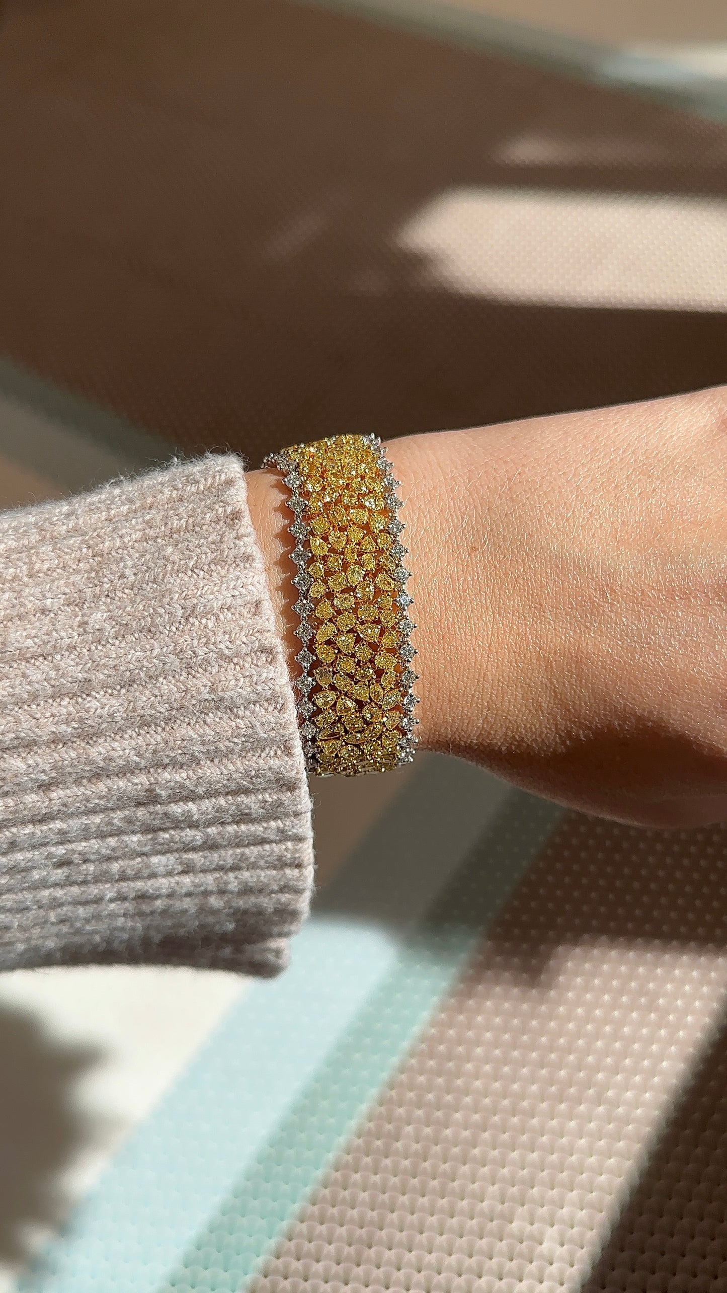 Yellow and White Diamond Fancy Shape Mesh Bracelet