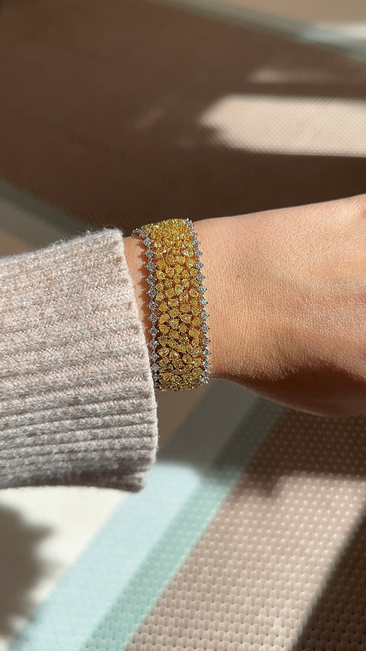 Yellow and White Diamond Fancy Shape Mesh Bracelet