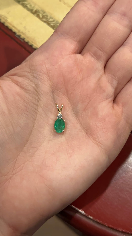Vintage Oval Emerald and Diamond Pendant