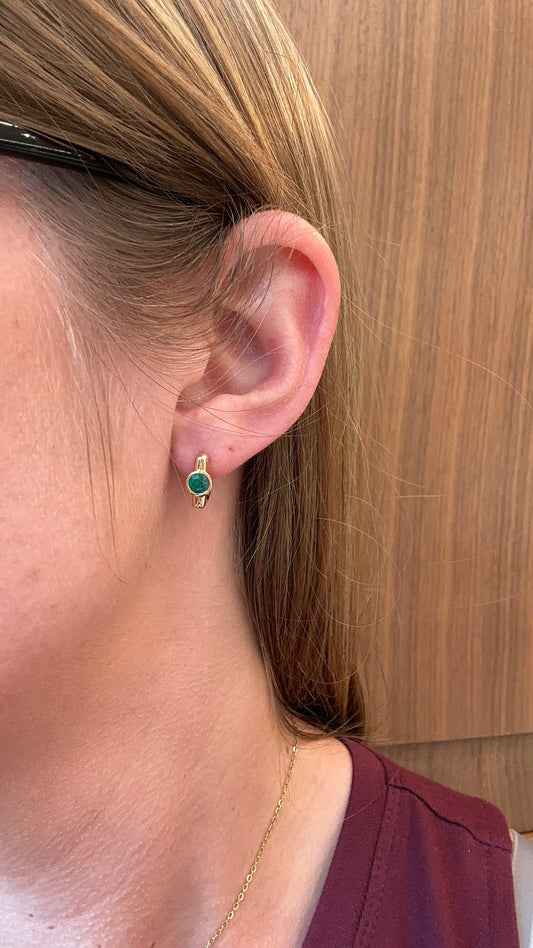 Squared Bezel Emerald Huggies
