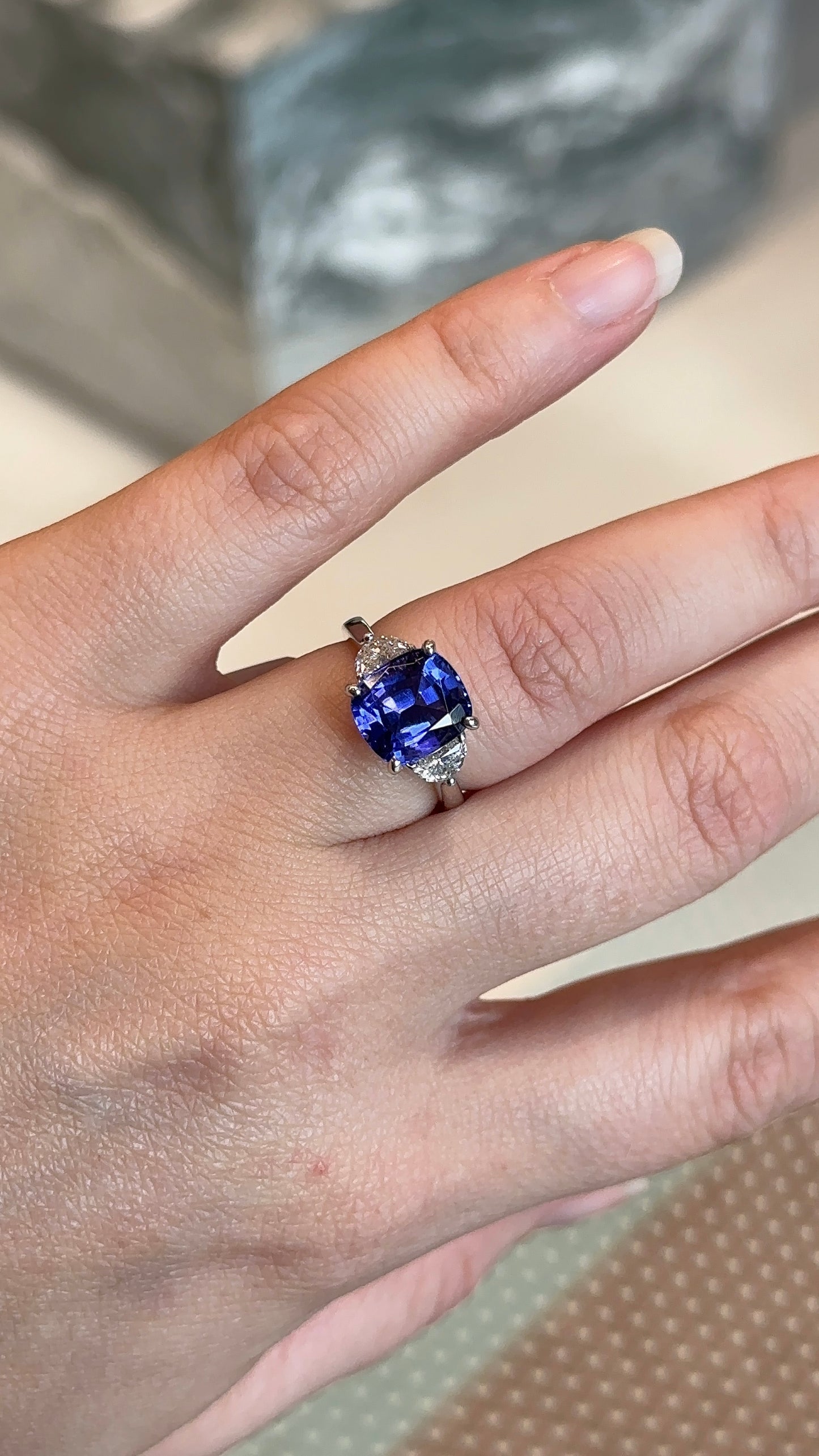 Vintage Tanzanite and Diamond Ring