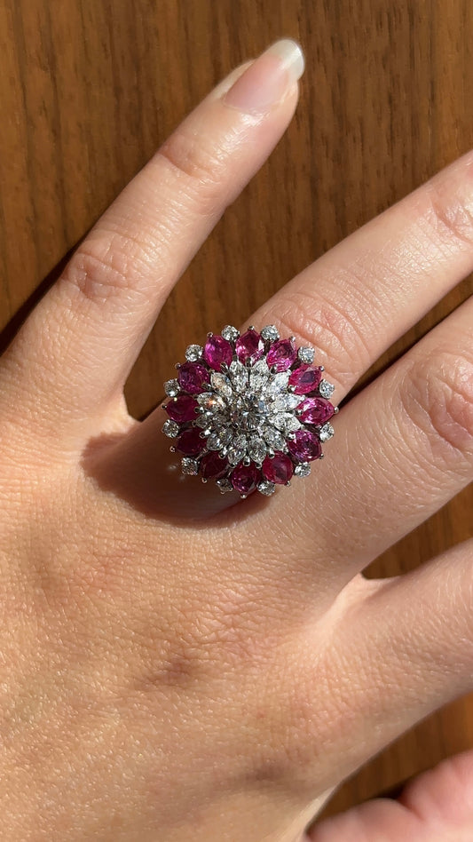 Vintage Ruby and Diamond Cocktail Ring