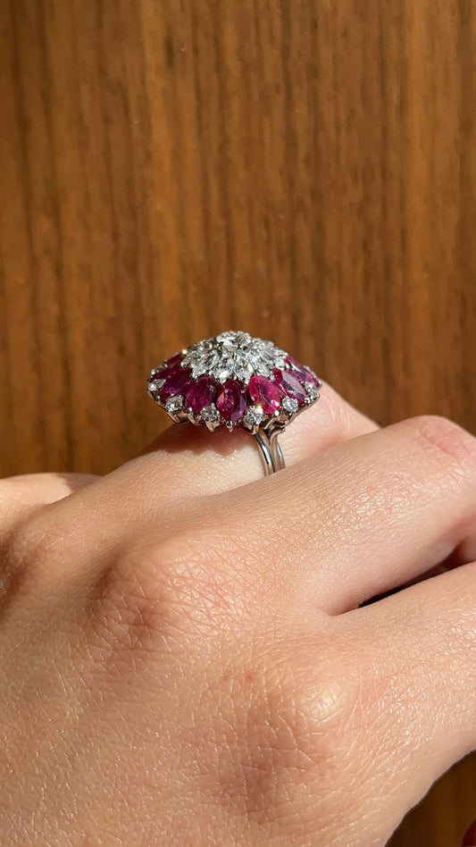 Vintage Ruby and Diamond Cocktail Ring